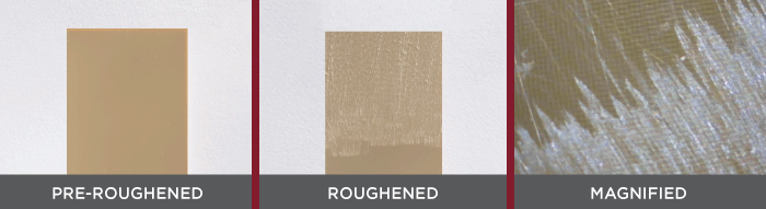 Substrates before and after roughening, magnified to show detail.